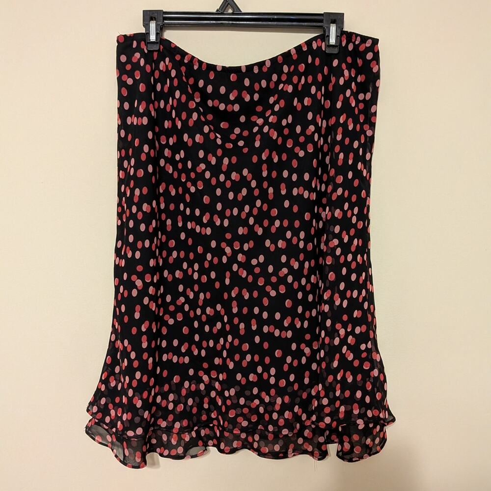Elegant Black and Pink Polka Dot A-Line Skirt